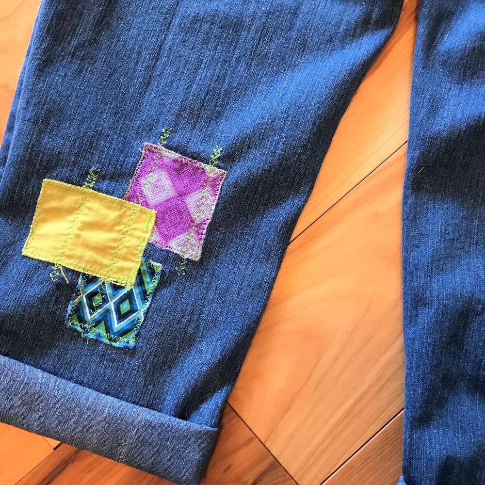 Patchwork Capri Cropped Jeans: Upcycled Vintage R… - image 5